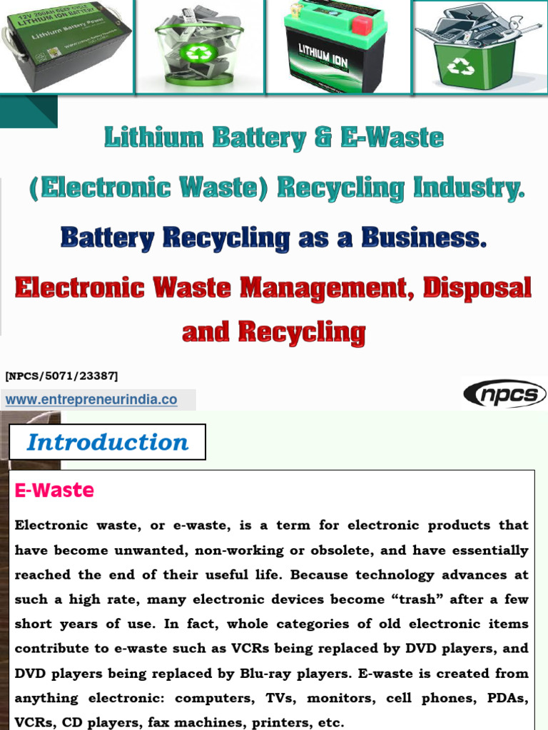 Lithium Battery e Waste Electronic Waste Recycling Industry | PDF ...