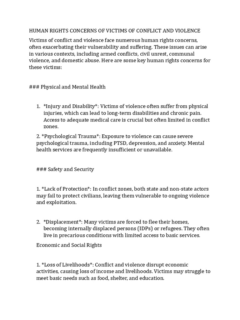 Human Rights Issues for Conflict Victims | PDF | Violence | Domestic ...