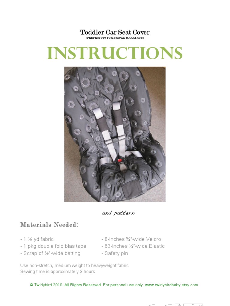 Toddler Car Seat Cover Pattern PDF Seam (Sewing) Sewing