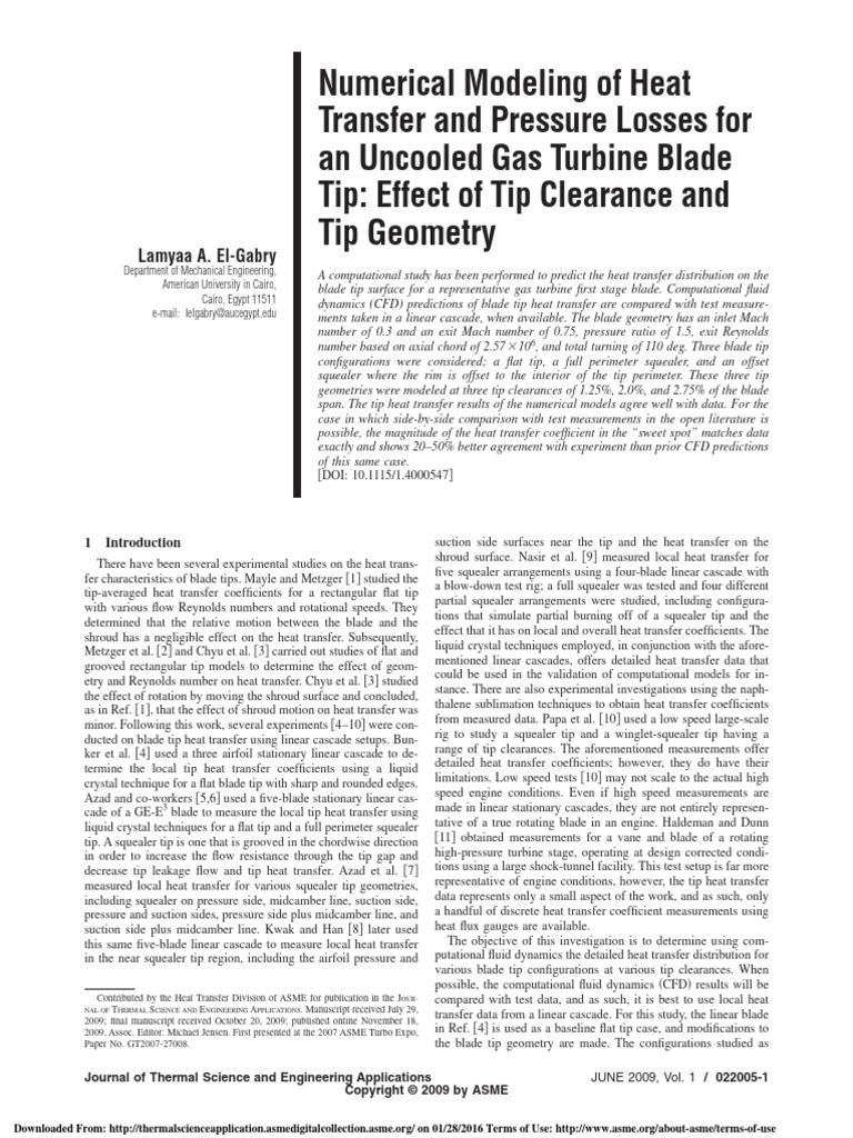 2009 - Numerical Modeling of Heat Transfer and Pressure Losses For An ...