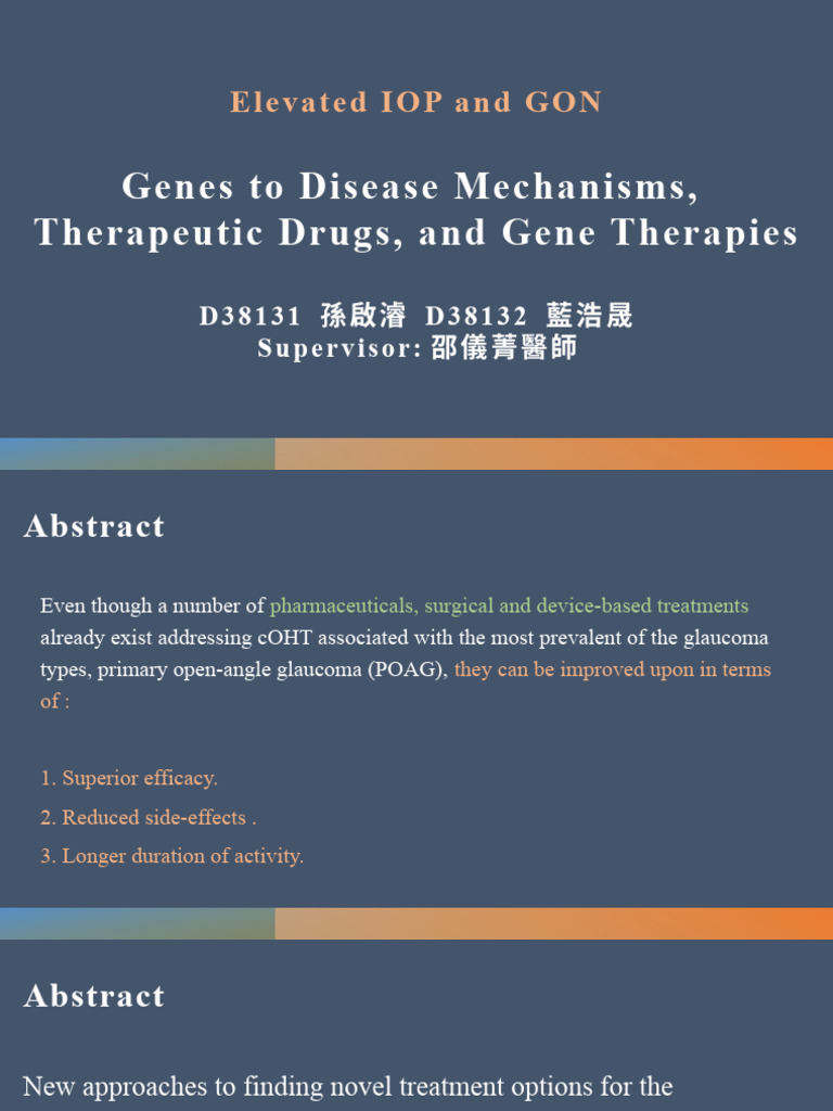 Advances in cOHT and POAG Treatments | PDF | Glaucoma | Viral Vector
