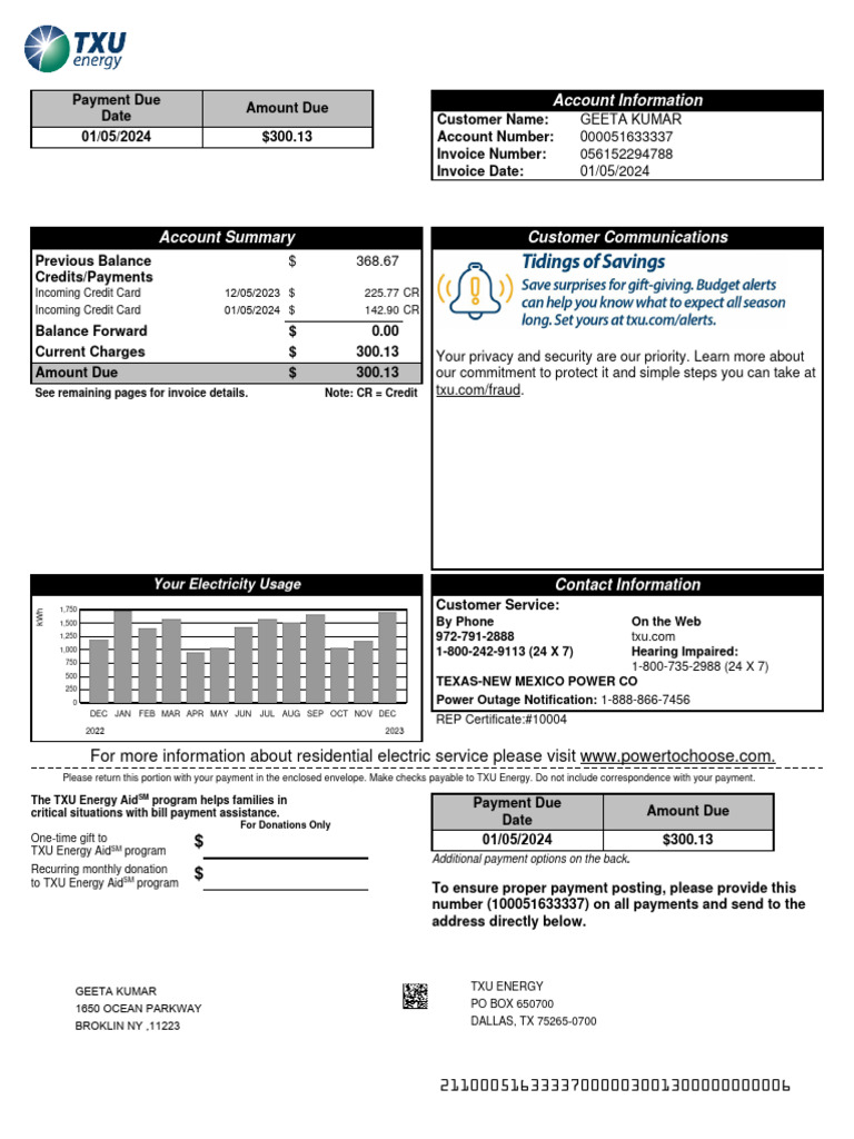 TXU Energy Bill for Geeta Kumar | PDF | Credit Card
