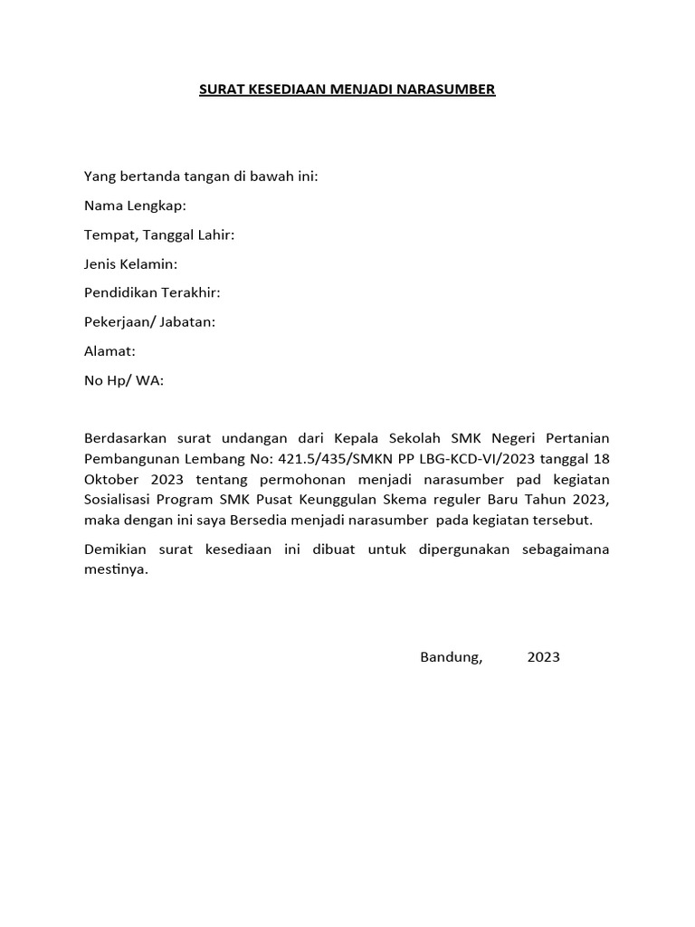 Surat Kesediaan Menjadi Narasumber Pdf
