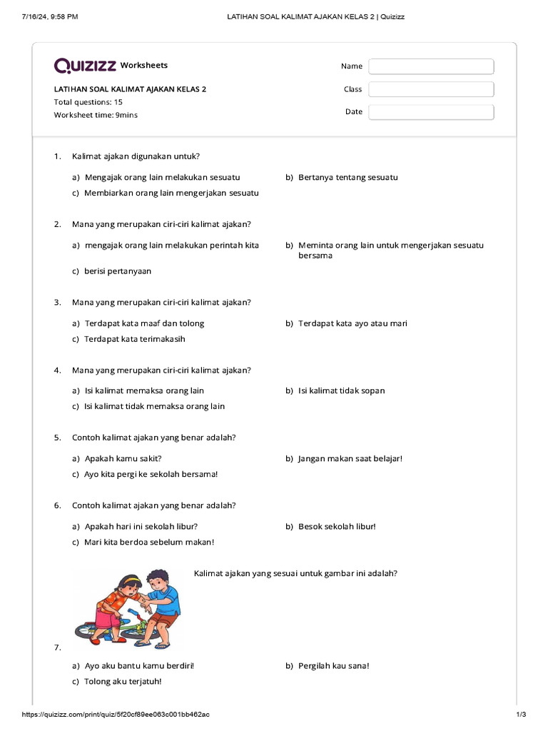 LATIHAN SOAL KALIMAT AJAKAN KELAS 2 _ Quizizz | PDF