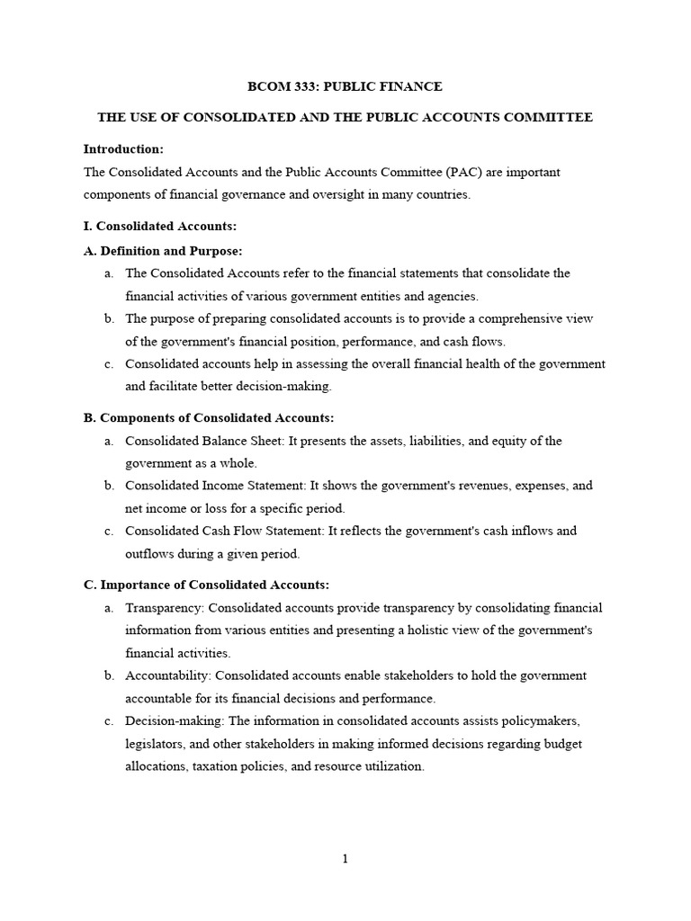Public Finance: Consolidated Accounts & PAC | PDF | Cost–Benefit ...