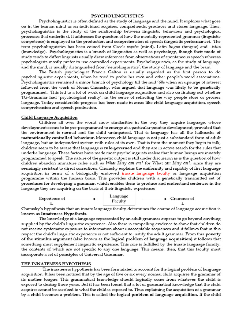 5.1 Psycholinguistics | PDF | Psycholinguistics | Language Acquisition