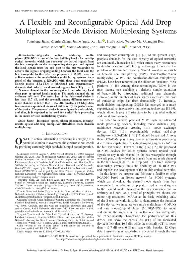 A Flexible and Reconfigurable Optical Add Drop Multiplexer For Mode ...
