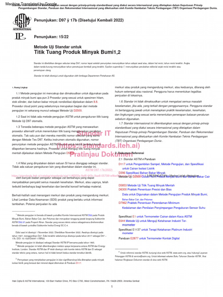 Metode Uji Titik Tuang ASTM D97-17b | PDF