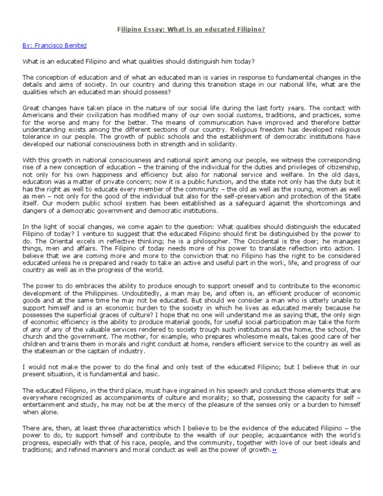 What is an educated filipino by francisco benitez wikipedia image