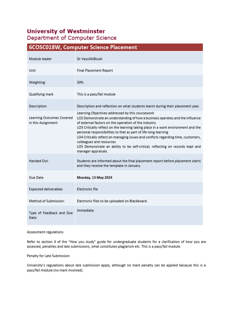 Final Placement Report Guidelines | PDF | Psychological Concepts ...