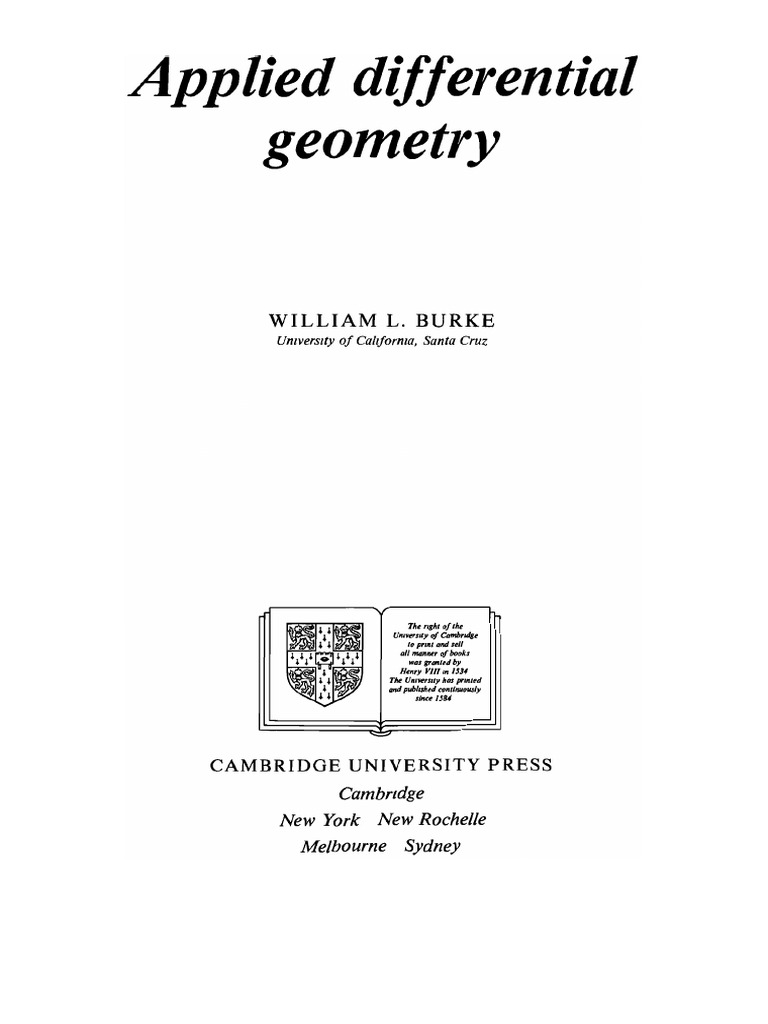 Applied Differential Geometry William L. Burke 1985 Cambridge Universiy ...