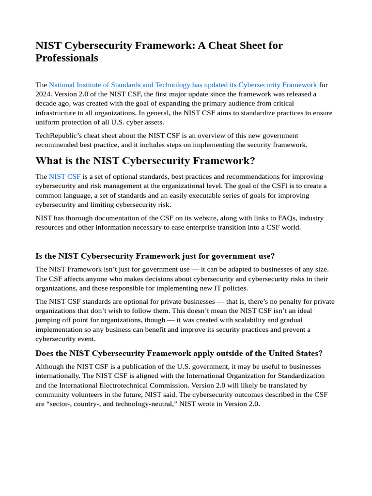 NIST Framework Cheatsheet | PDF | Computer Security | Security