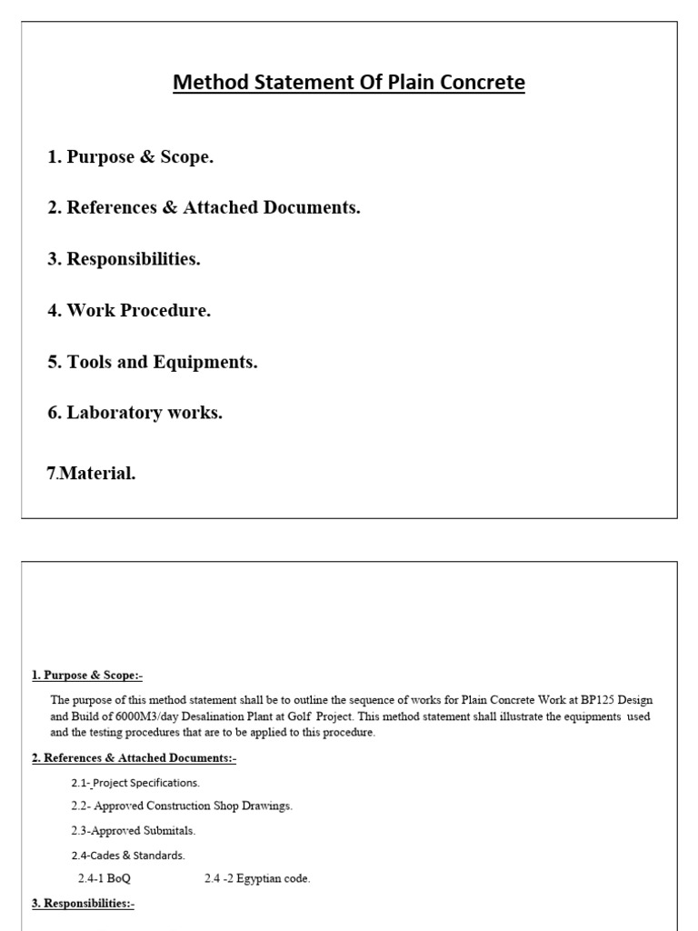 Plain Concrete Work Method Statement | PDF | Concrete | Building ...