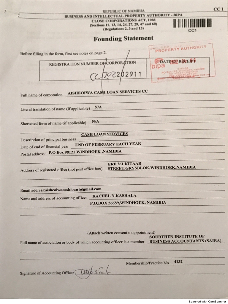 Aisheoiwa Cashloan Service CC Founding S | PDF