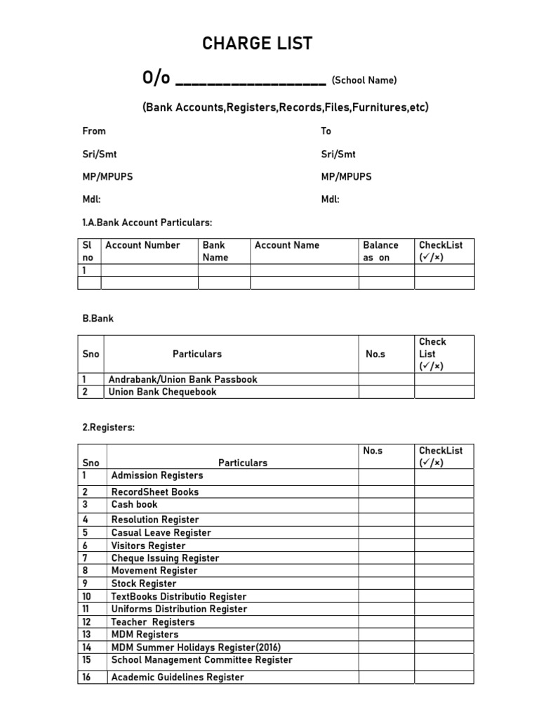 Chargelist Primary | PDF
