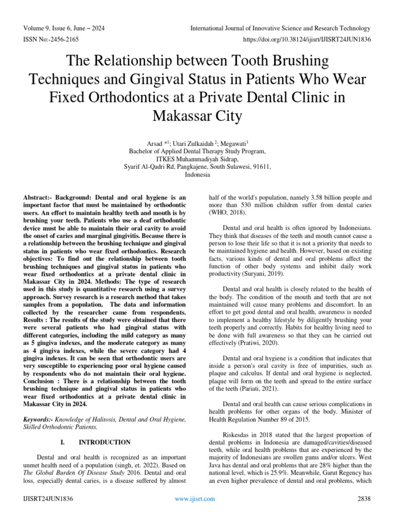 Brushing Techniques and Gingival Health | PDF | Oral Hygiene | Human Tooth