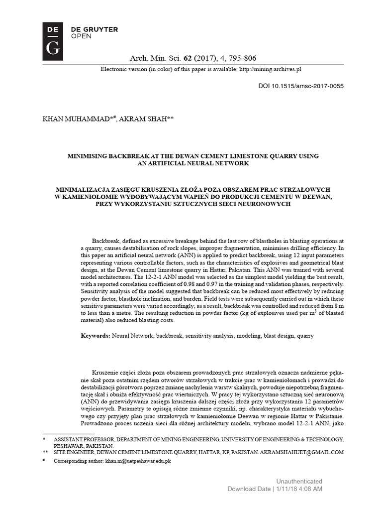 Minimising Backbreak at The Dewan Cement Limestone | PDF