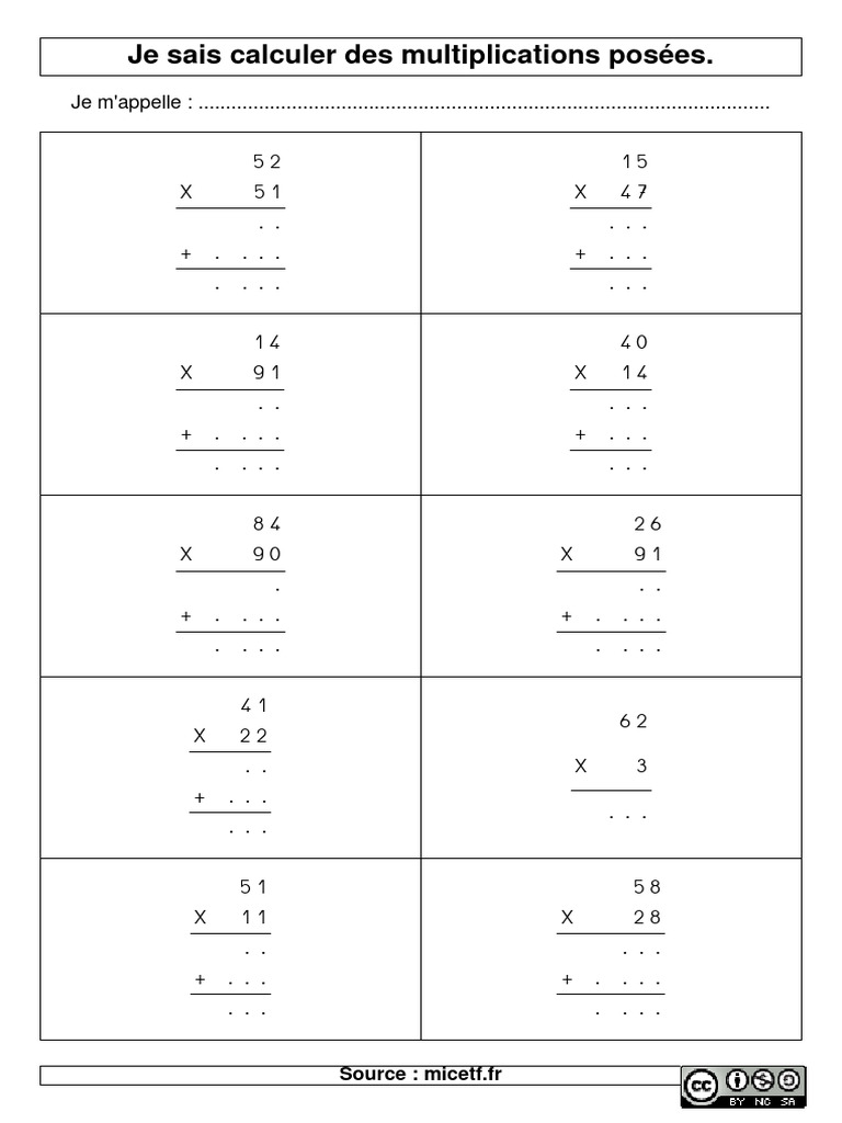 Multiplications posées CE2 : Guide pratique | PDF