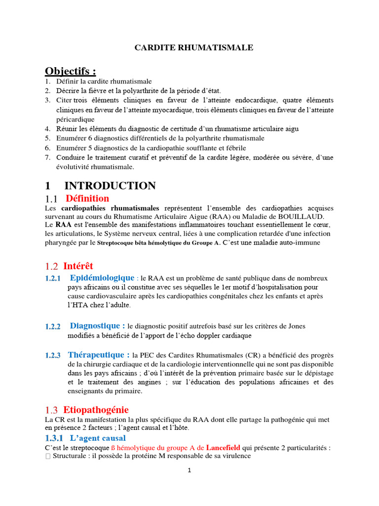 Cardite Rhumatismale : Diagnostic et Traitement | PDF | Spécialités ...