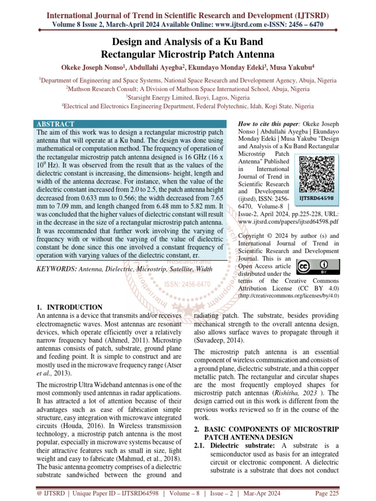Design And Analysis Of A Ku Band Rectangular Microstrip Patch Antenna