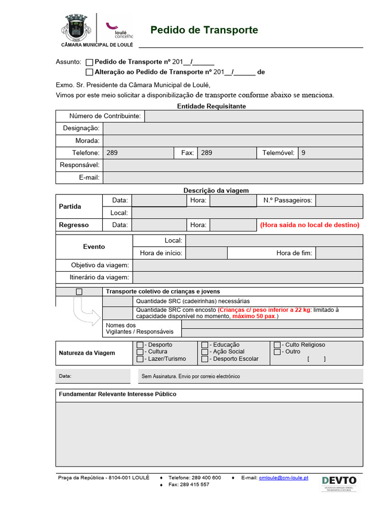 Formulário - Pedido Transporte - DEVTO | PDF