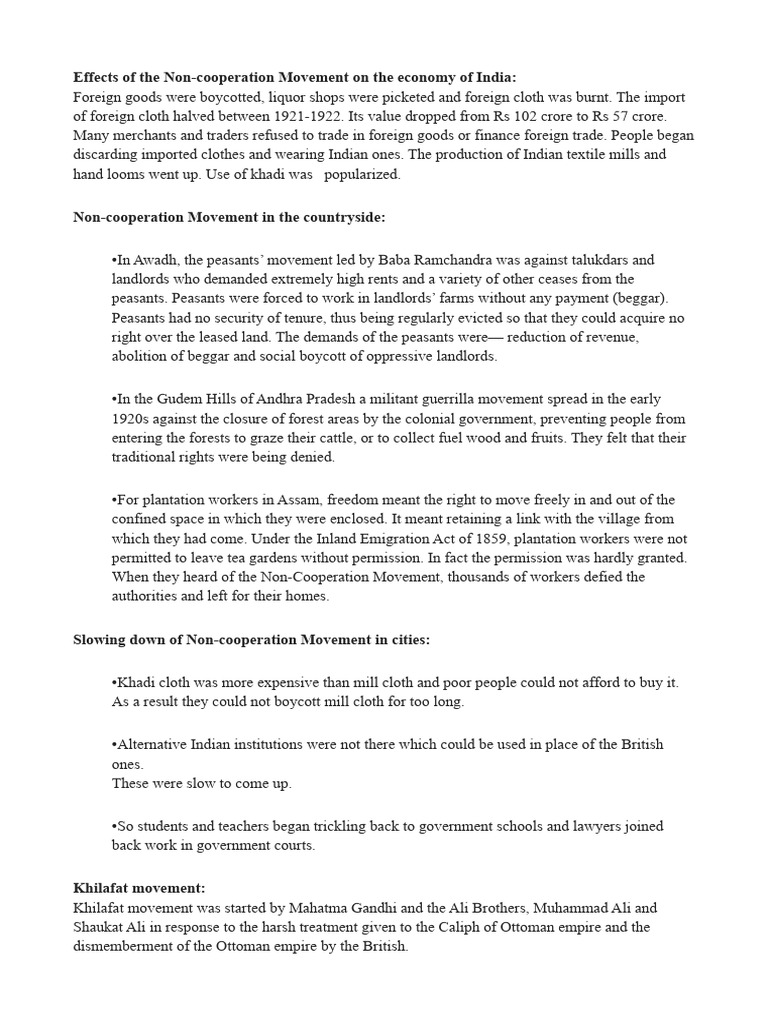 Impact of Non-Cooperation Movement on India | PDF | Indian Independence ...