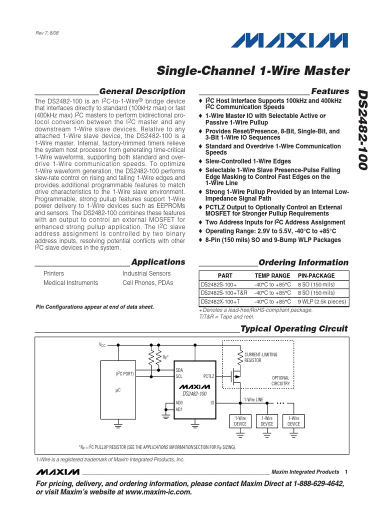 DS2482-100 Rev.7 (Aug.2008) | PDF | Electronic Engineering | Computer ...