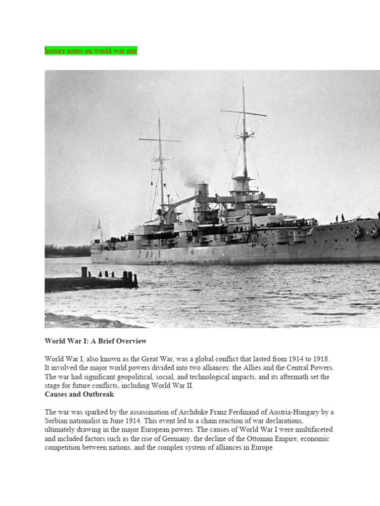History Notes On World War One | PDF | World War I | Central Powers