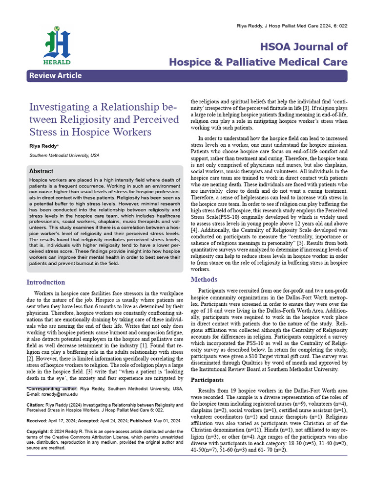 Investigating A Relationship Between Religiosity and Perceived Stress ...