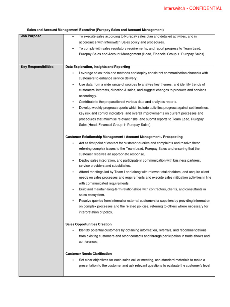 JD - Purepay Sales and Account Management Executive | PDF | Sales ...