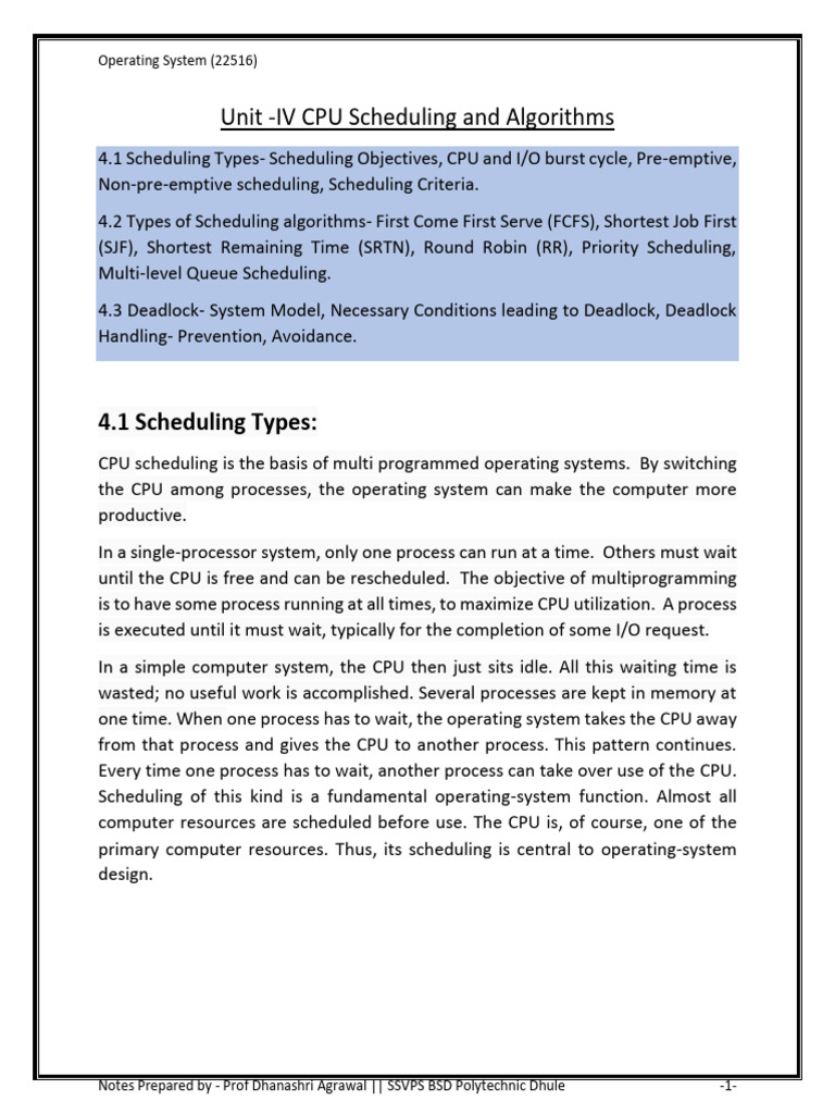 Chapter 4 Notes Pdf Scheduling Computing Process Computing