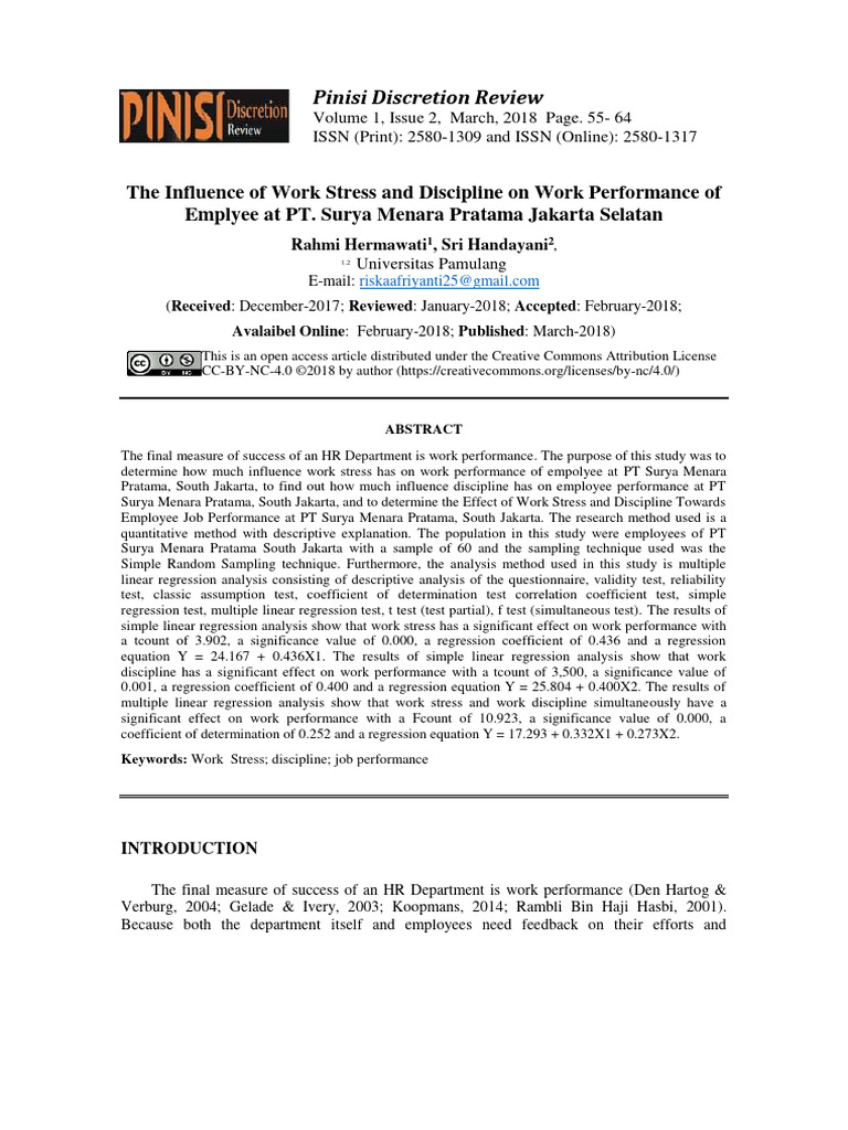 Work Stress and Discipline Impact on Performance | PDF ...