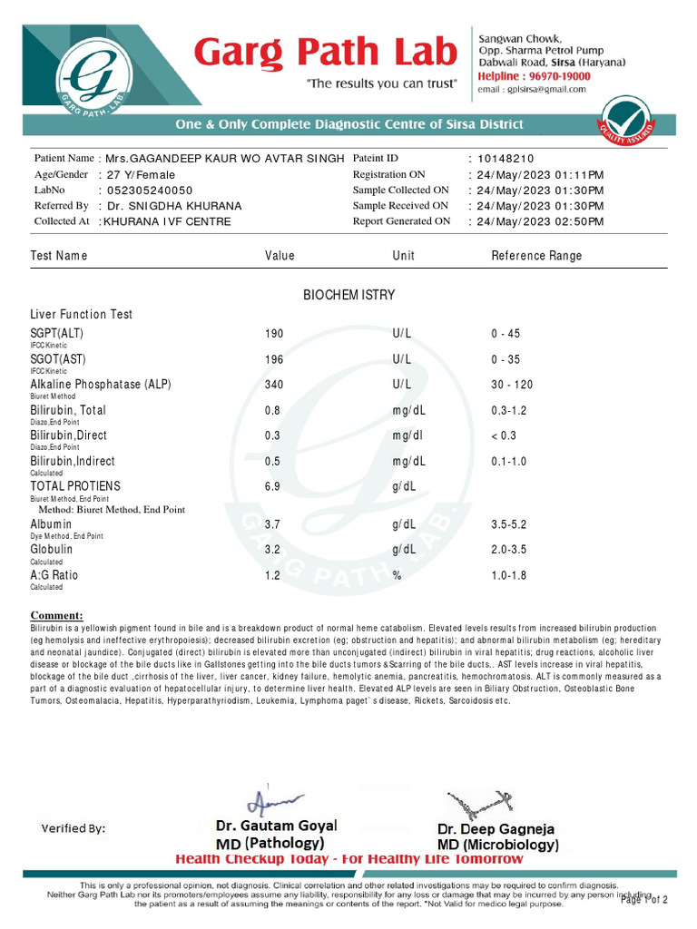 Liver Function Test Results Summary | PDF | Alanine Transaminase ...