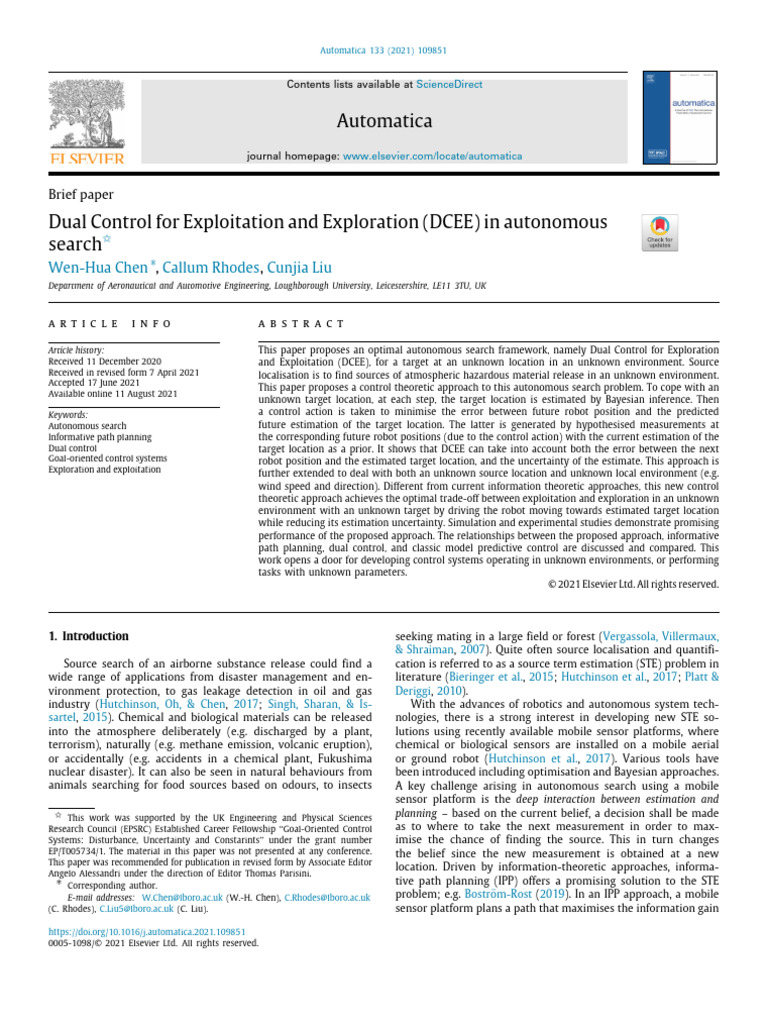 DCEE: Optimal Control in Autonomous Search | PDF | Simulation | Information