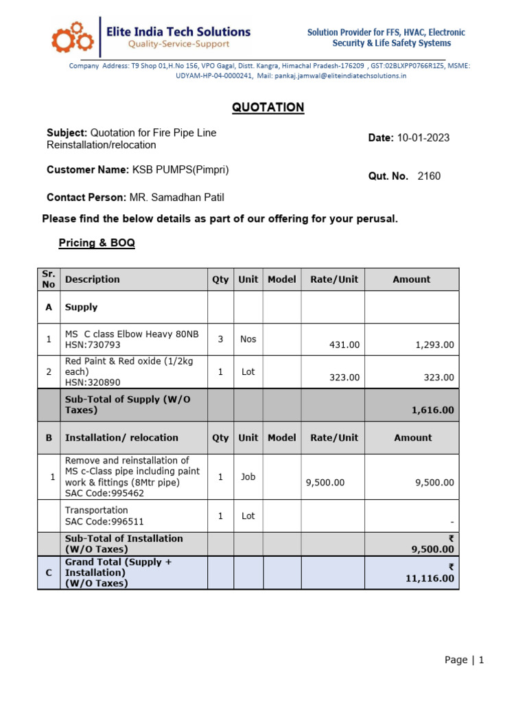 Fire Pipeline Relocation Quotation | PDF | Payments | Government Finances