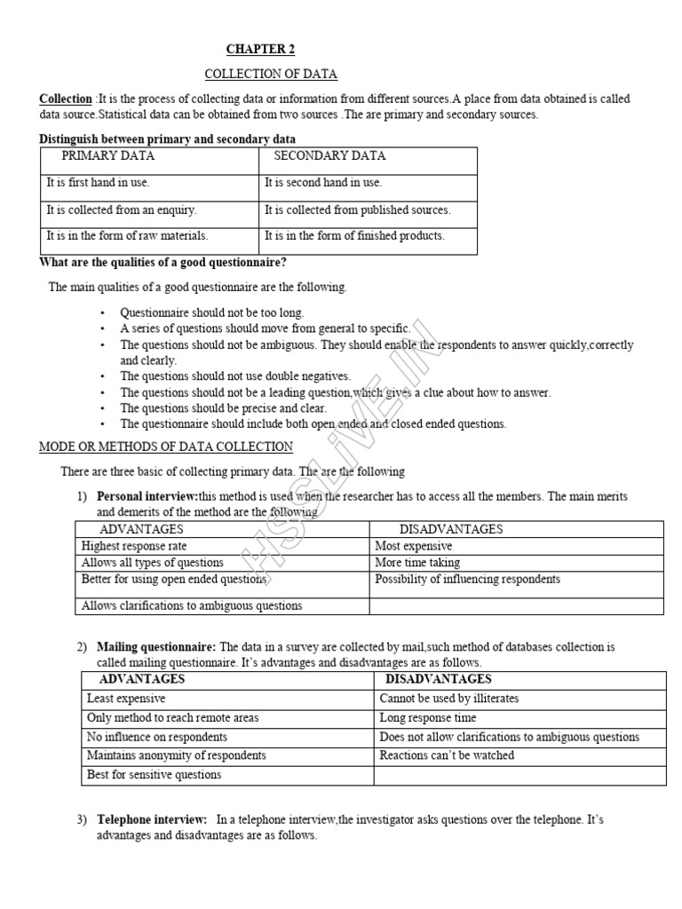 Hsslive XI Eco CH 2 Collection of Data | PDF | Sampling (Statistics ...