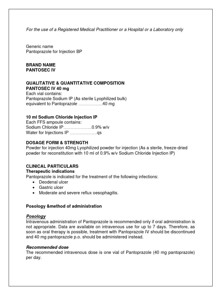 Pantosec Intravenous Pantoprazole Nov 2020 Source2 | PDF | Intravenous ...