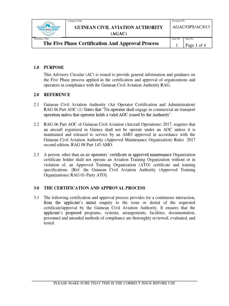 The Five Phase Certification and Approval Process: Guinean Civil ...