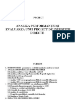 Analiza Performantei Si Evaluarea Unui Proiect de Investitii Directe