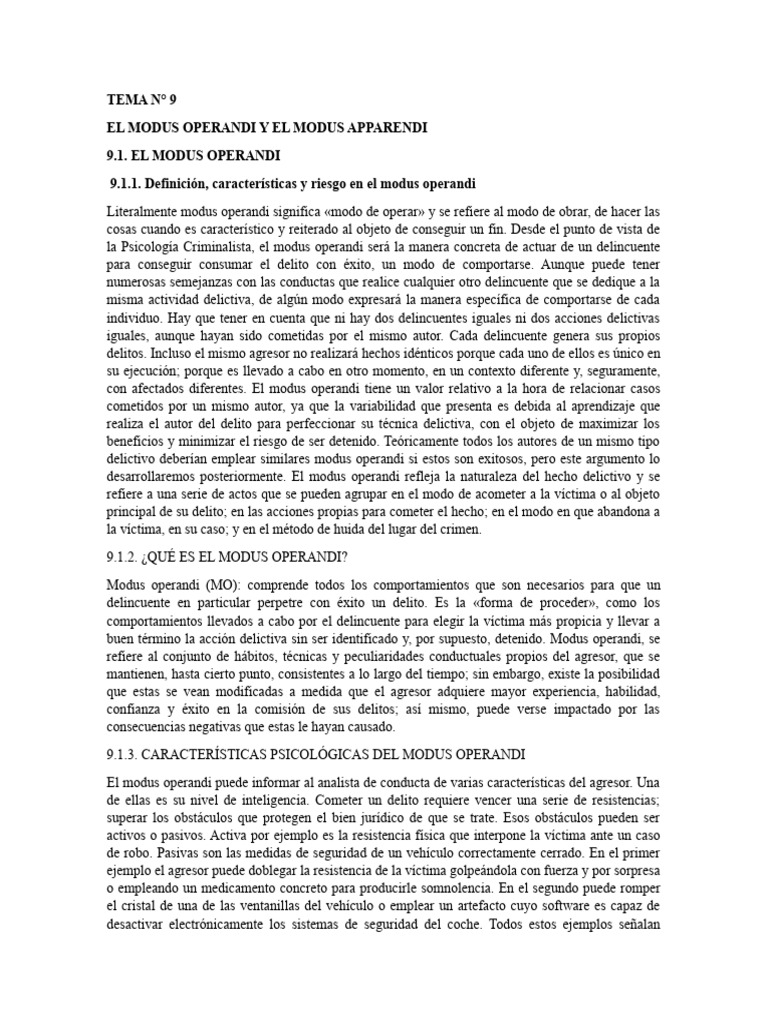 Modus Operandi: Definición y Características | PDF | Crímenes | Crimen ...
