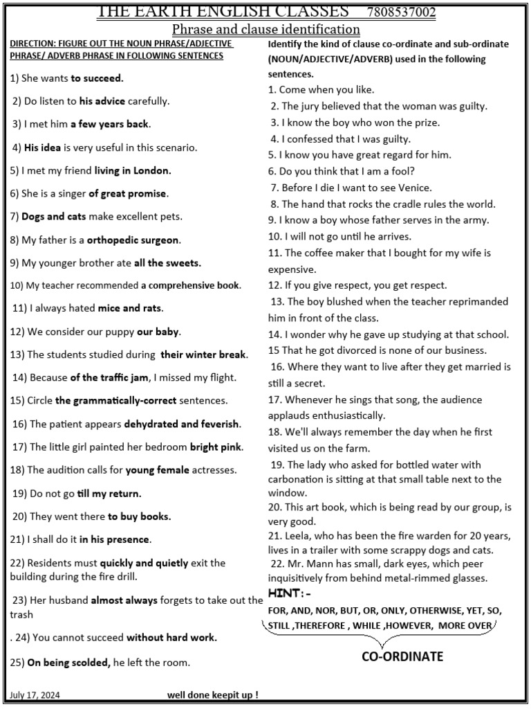 Phrase And Clause Identification Pdf Adverb Adjective