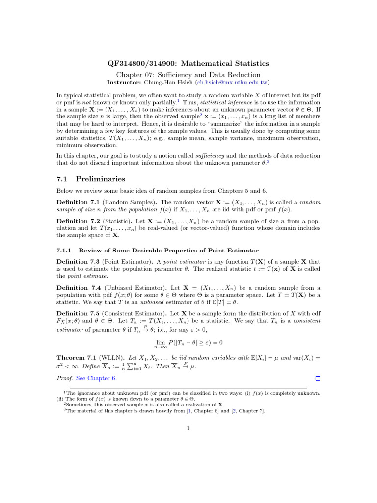 Chap 07 Data Reduction | PDF | Mathematical Analysis | Probability Theory