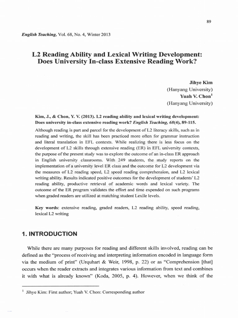 L2 Reading and Writing via Extensive Reading | PDF | Reading ...