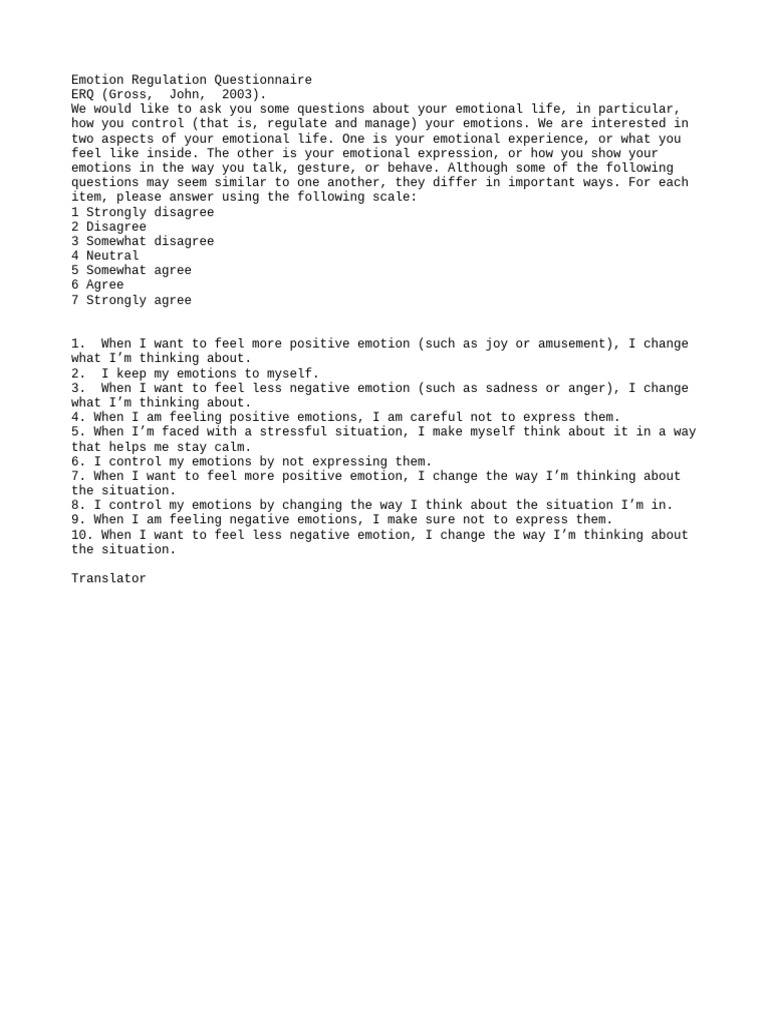 Emotion Regulation Questionnaire | PDF | Career & Growth | Lifestyle