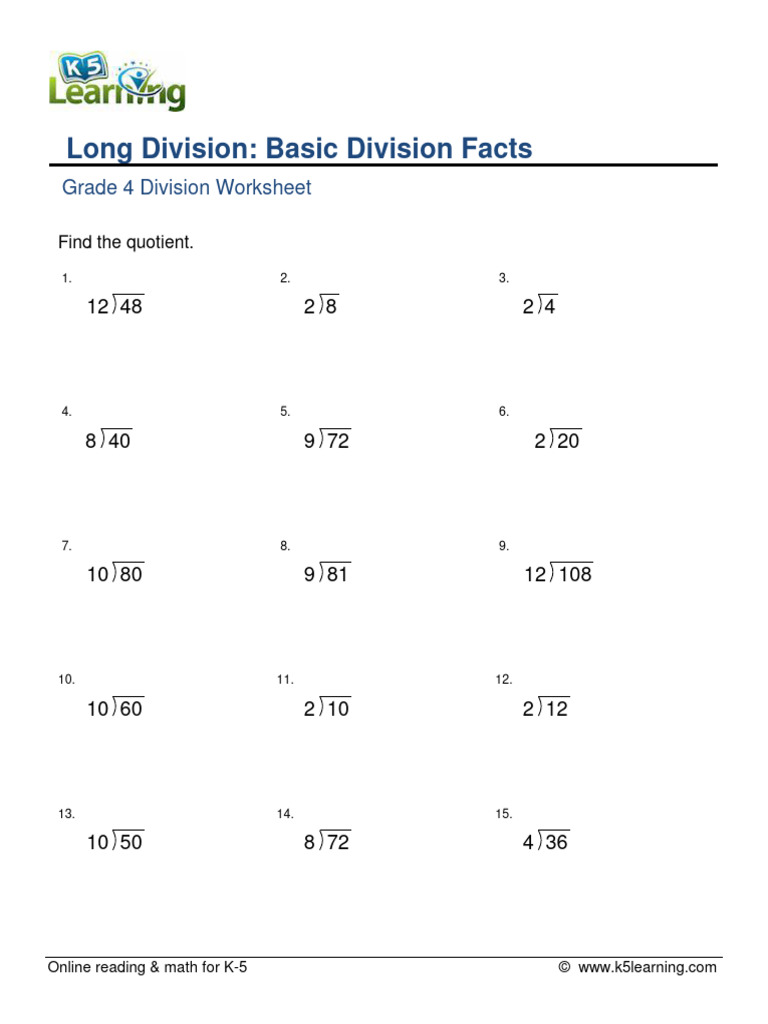 Grade 4 Long Division Basic Facts e | PDF