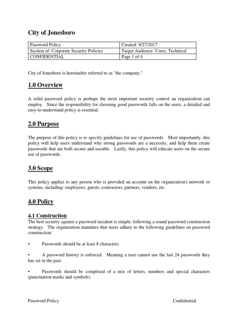 Jonesboro Password Policy Guidelines | PDF | Password | Authentication