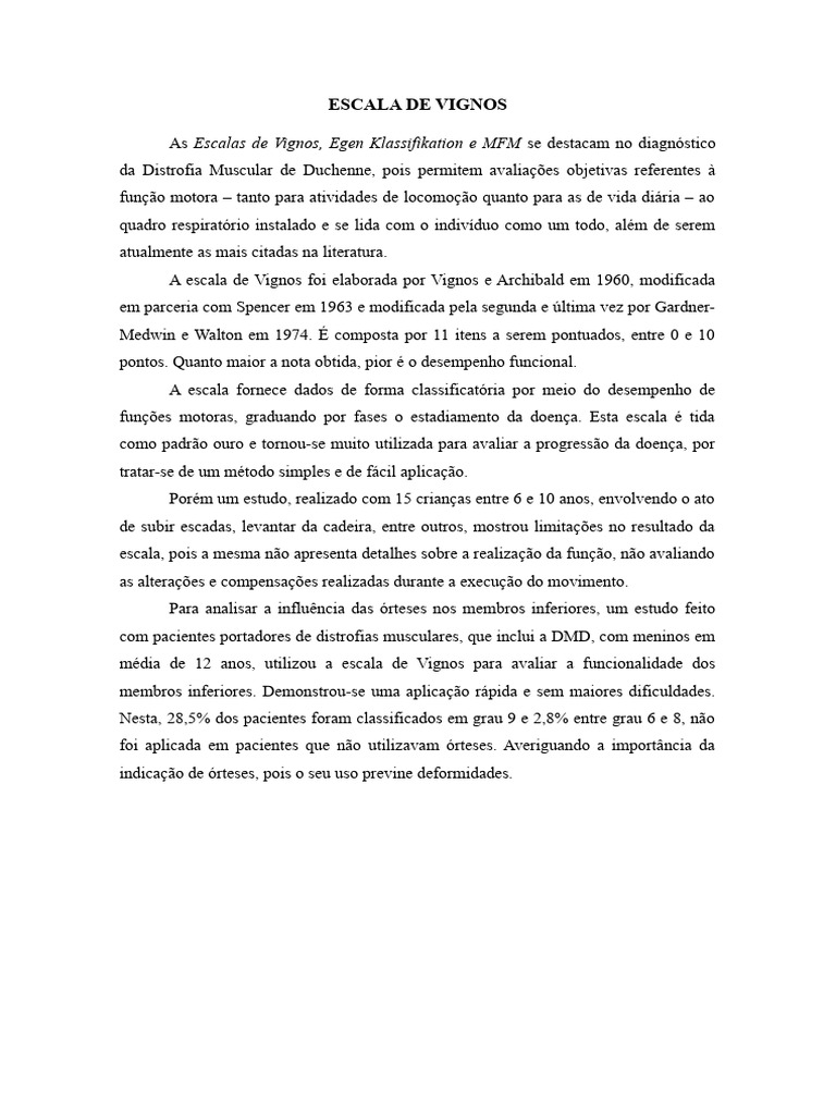 Escala de Vignos | PDF | Distrofia muscular | Doenças e distúrbios humanos