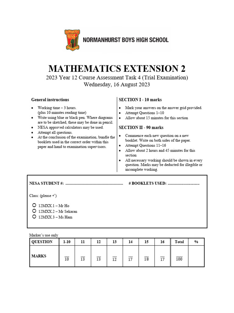Normanhurst bhs 2023 year 12 ext 2 assessment task 4