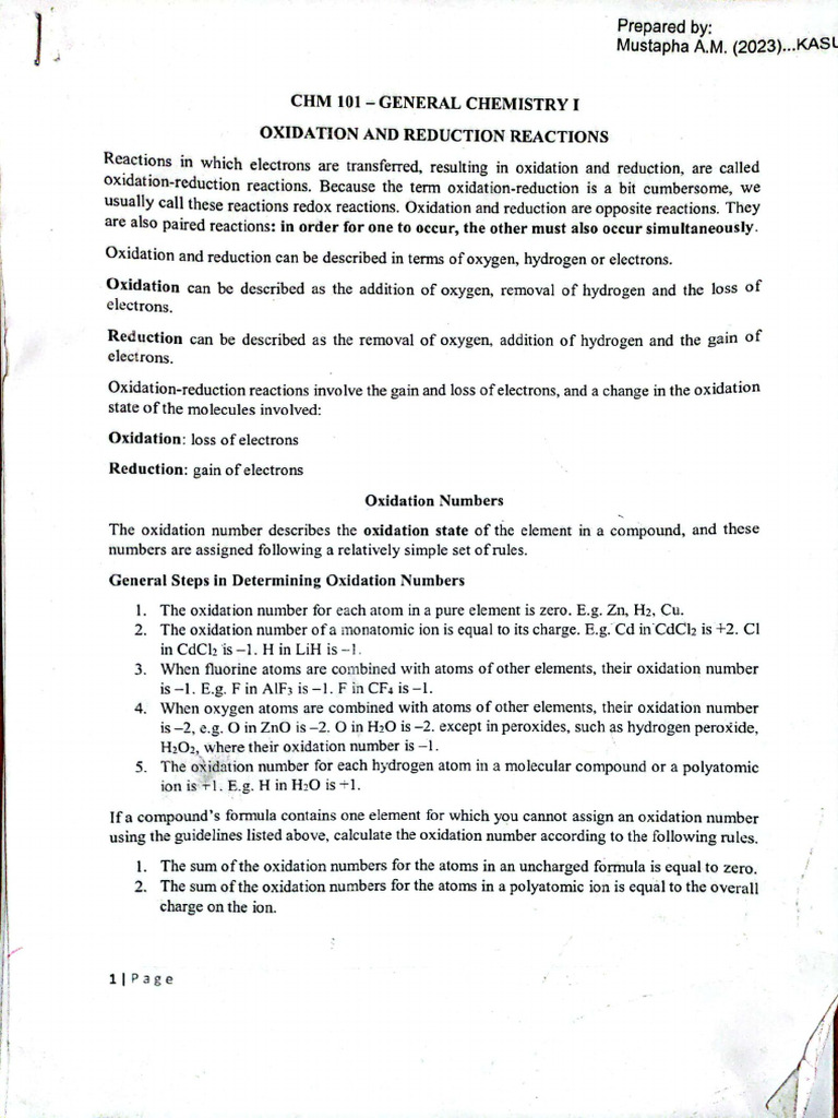 CHM 101 Redox Reaction-1 | PDF