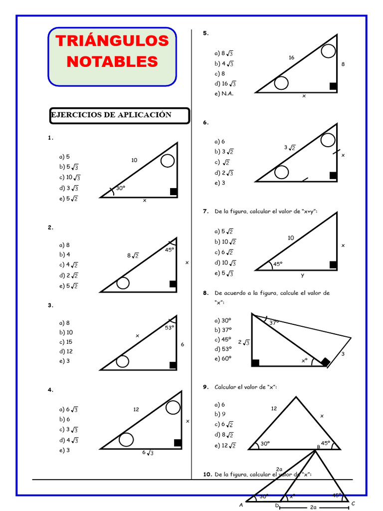 Ejercicios de Triangulos Notables para Segundo de Secundaria | PDF ...